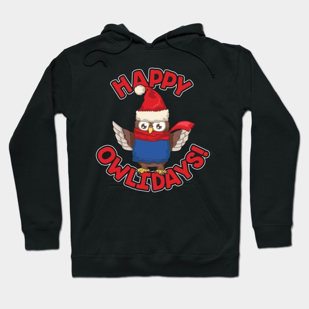 Happy Owlidays! Funny Owl santa Hoodie by savariya